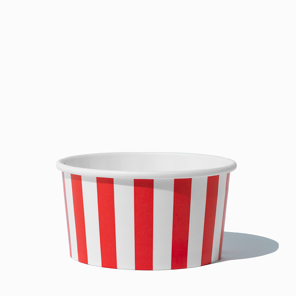6 oz Red Striped paper ice cream bowls for frozen yogurt and sundaes