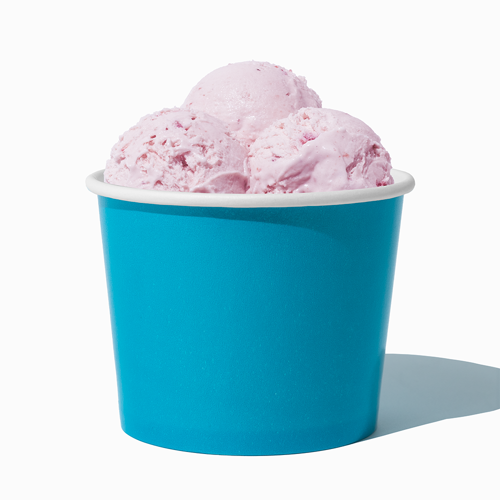 12 oz Blue paper food bowl shown with a large serving of frozen dessert