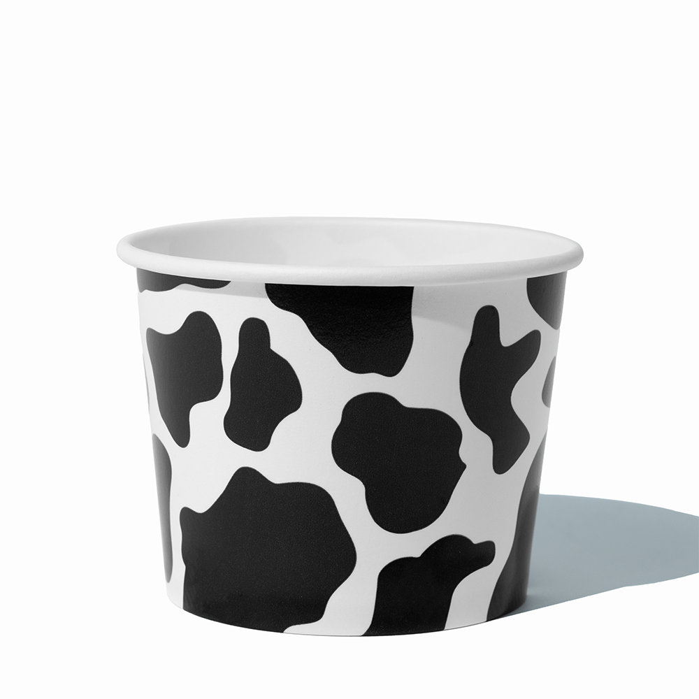 12 oz Cow Print double-poly heavy-duty paper soup bowl for restaurants