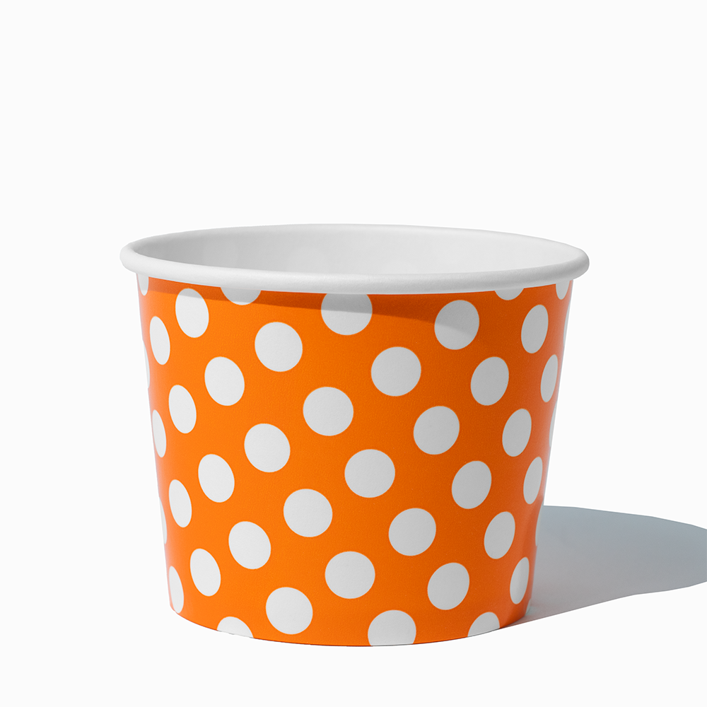 12 oz Orange Polka Dot double-poly heavy-duty paper soup bowl for restaurants