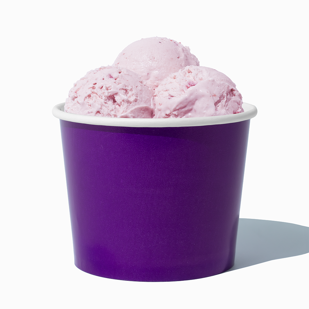 12 oz Purple paper food bowl shown with a large serving of frozen dessert