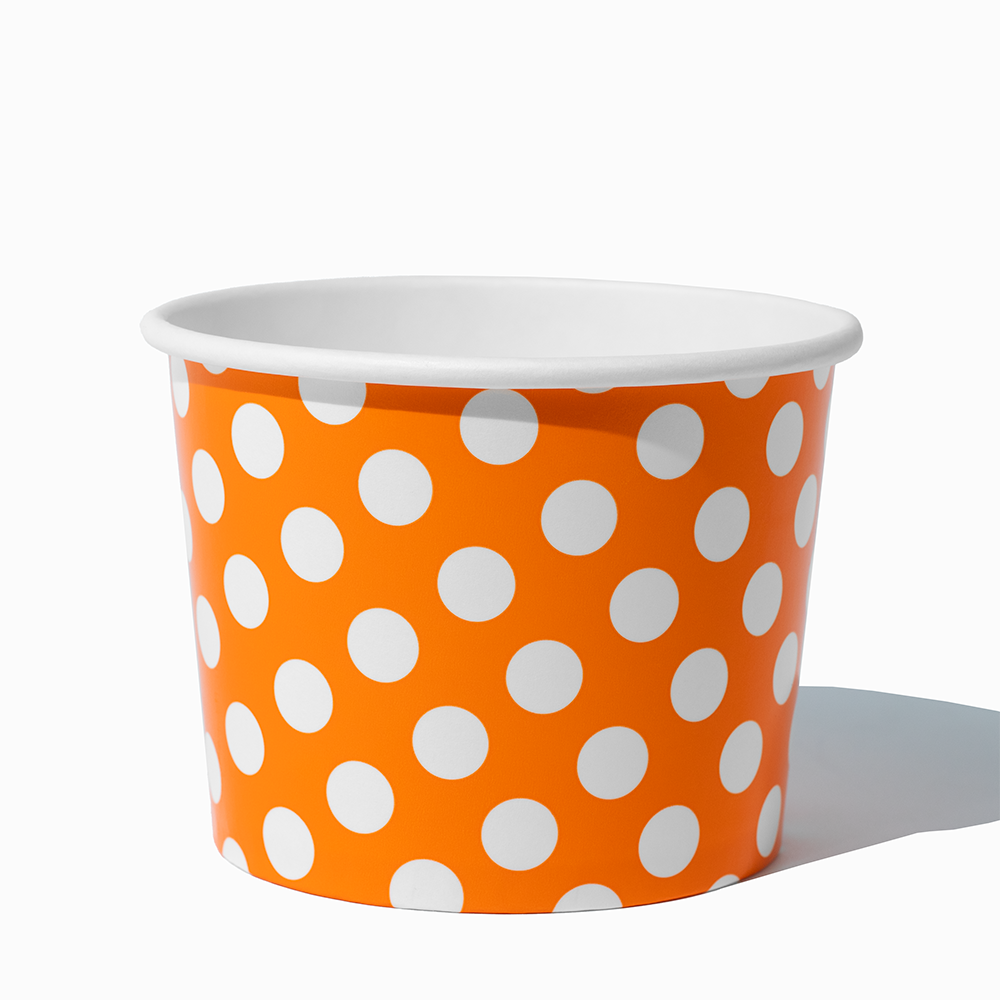 16 oz Orange Polka Dot double-poly bulk paper pint container for hot soup and takeout
