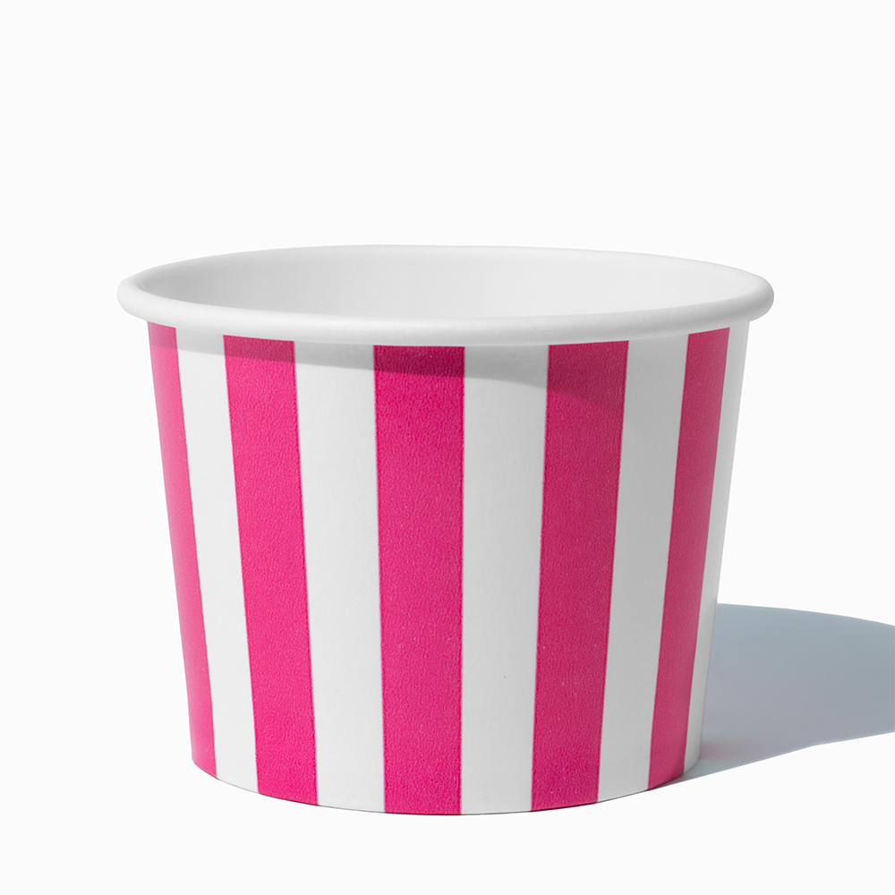16 oz Pink Striped double-poly bulk paper pint container for hot soup and takeout