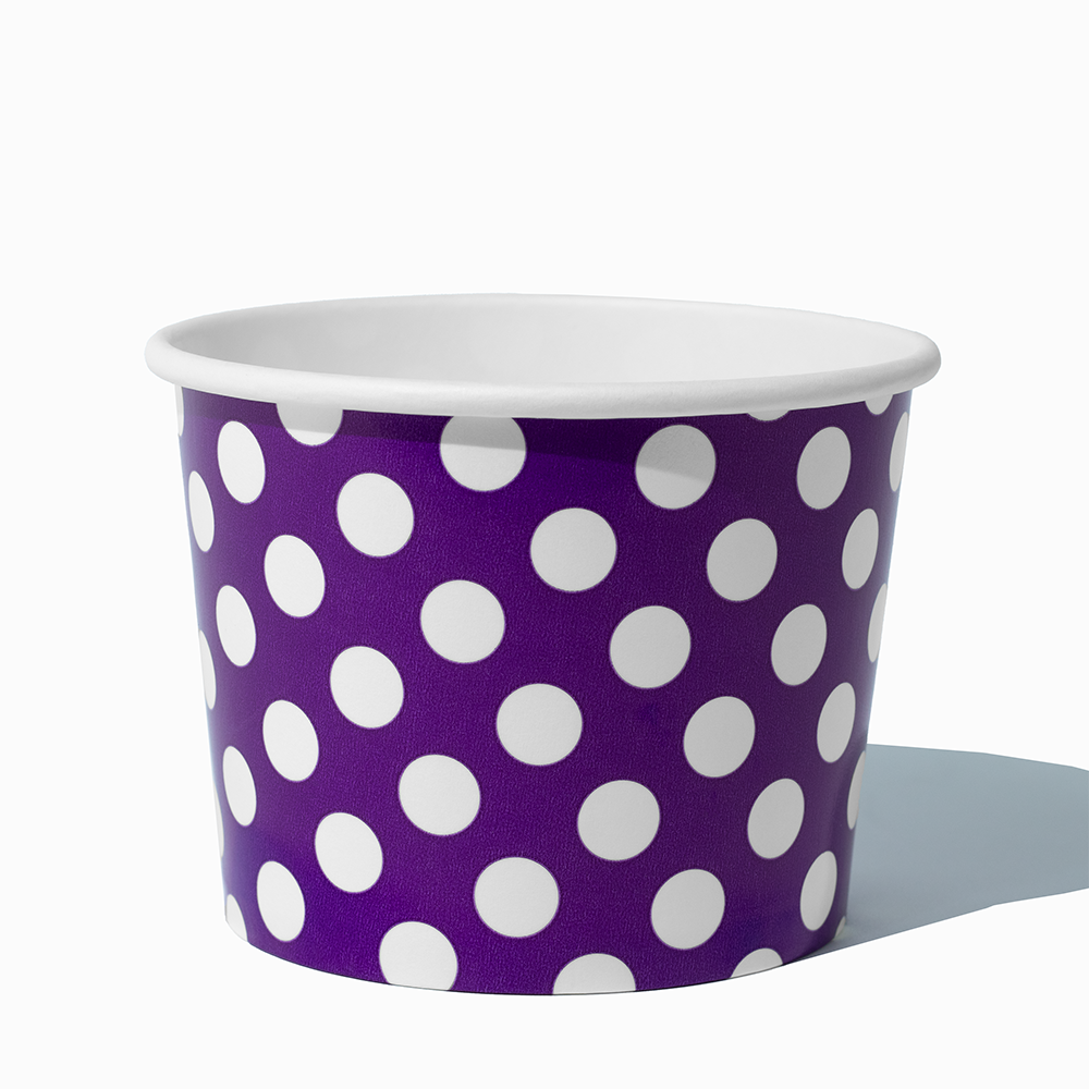 16 oz Purple Polka Dot double-poly bulk paper pint container for hot soup and takeout