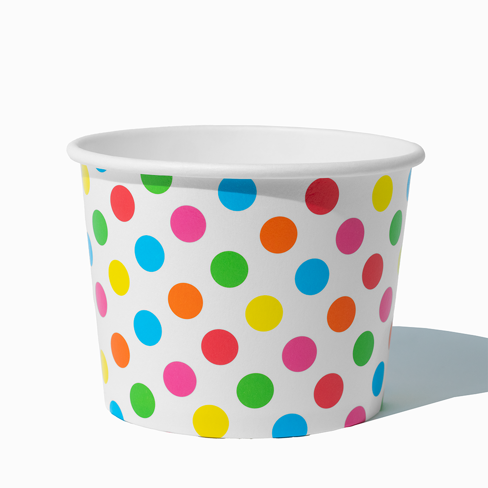 16 oz Rainbow Polka Dot double-poly bulk paper pint container for hot soup and takeout