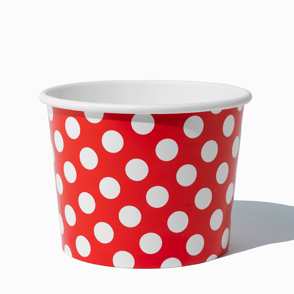 16 oz Red Polka Dot double-poly bulk paper pint container for hot soup and takeout