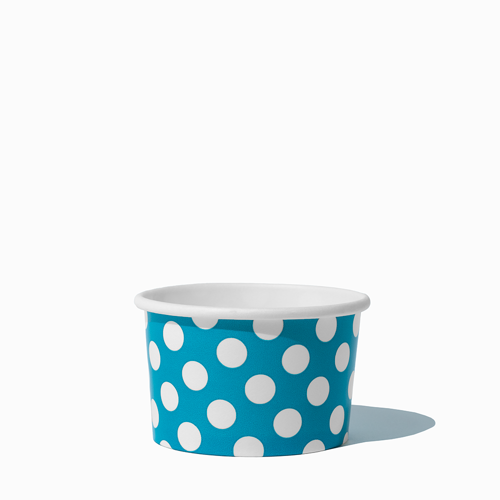 4 oz Blue Polka Dot disposable paper ice cream cups for parties and dessert shops