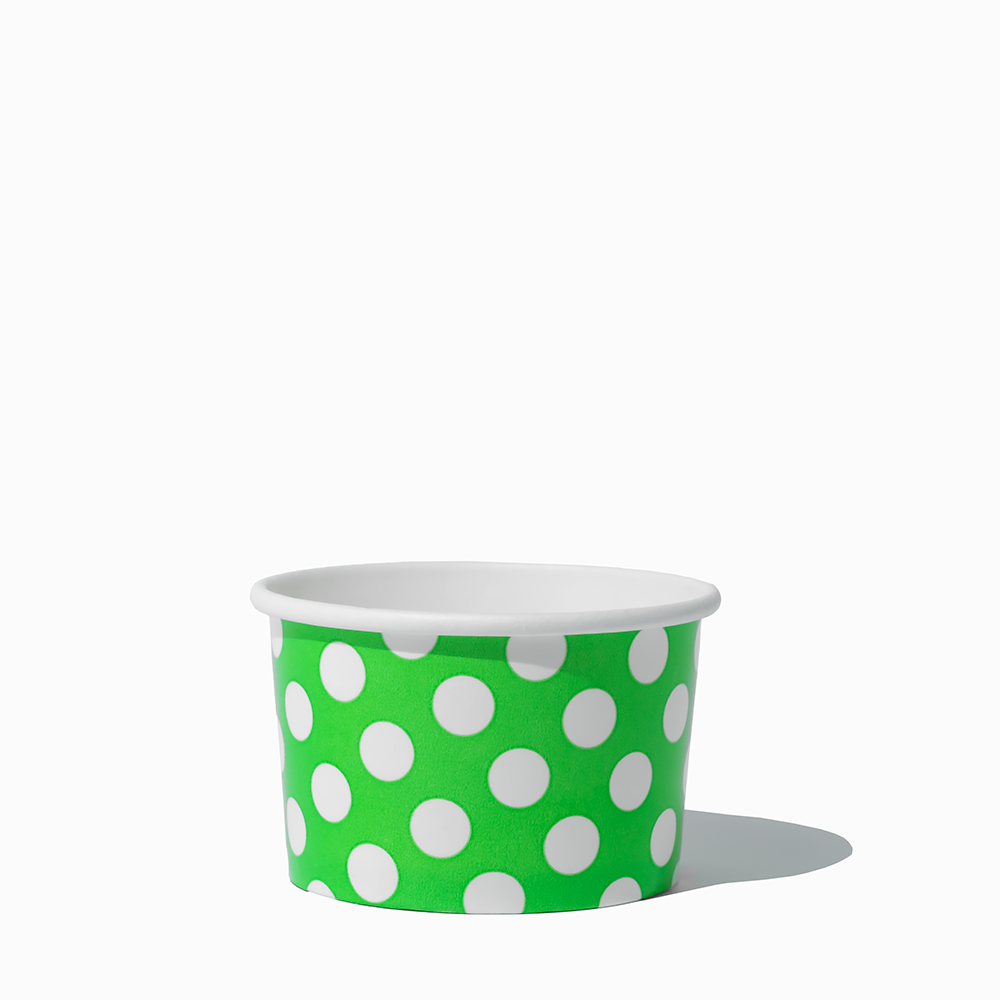 4 oz Green Polka Dot disposable paper ice cream cups for parties and dessert shops