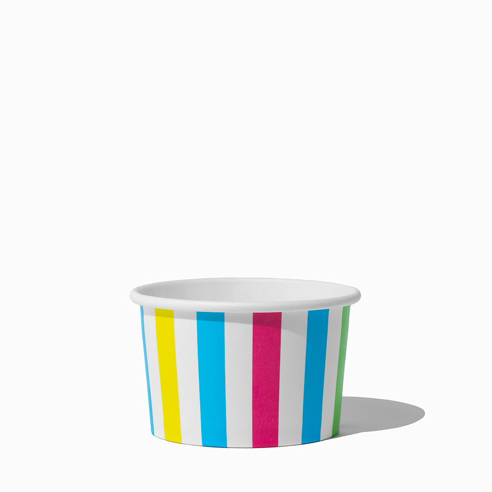 4 oz Rainbow Striped disposable paper ice cream cups for parties and dessert shops