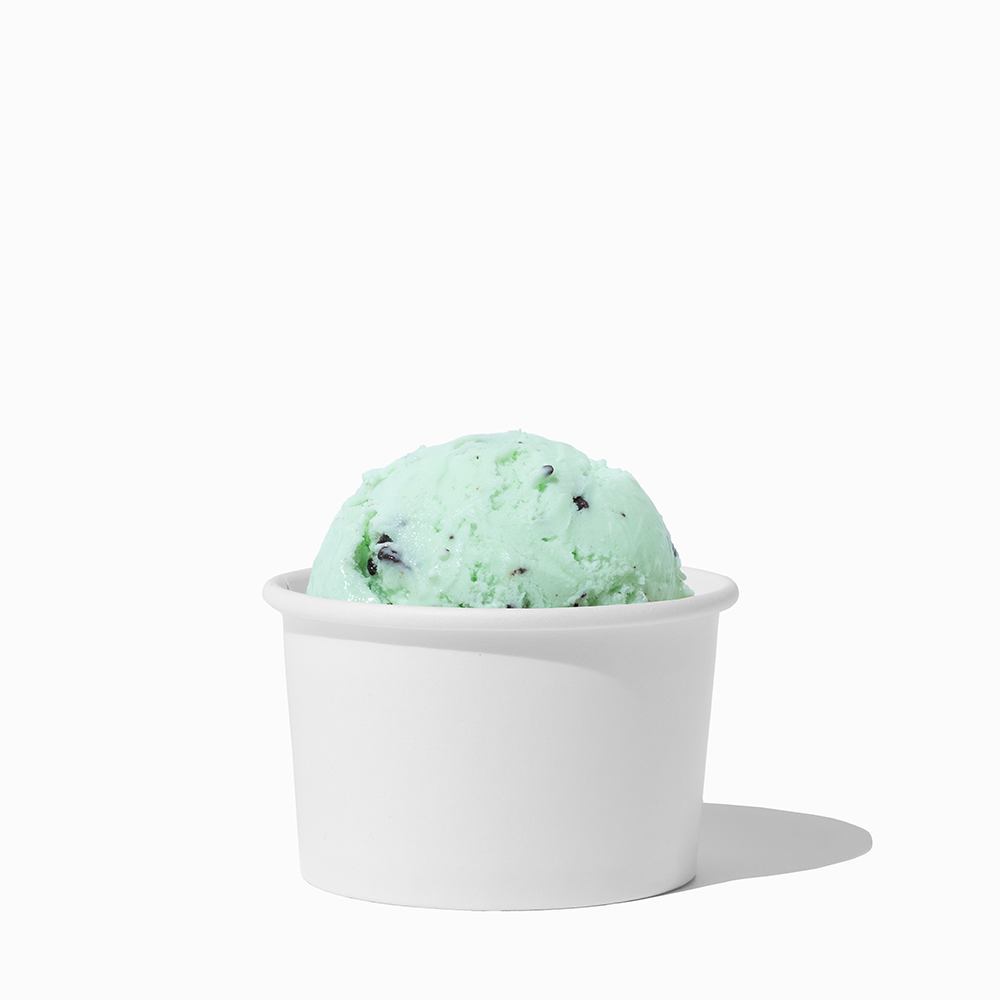 4 oz White ice cream cup shown with a fresh scoop of dessert for party catering