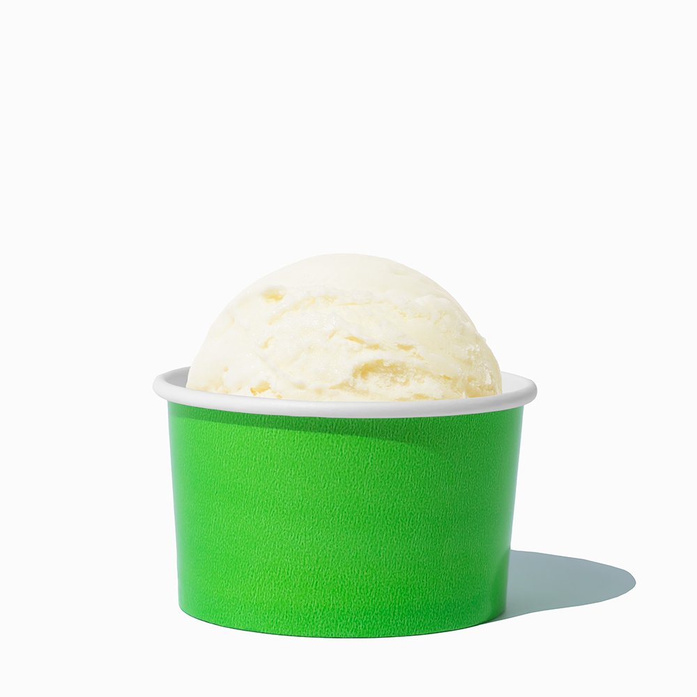 5 oz Green paper food container filled with a scoop of ice cream