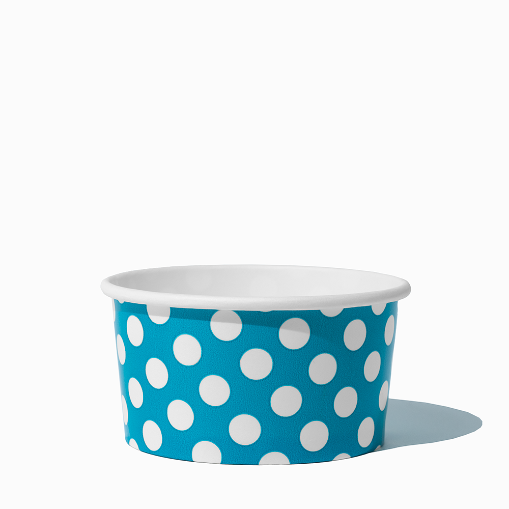 6 oz Blue Polka Dot paper ice cream bowls for frozen yogurt and sundaes