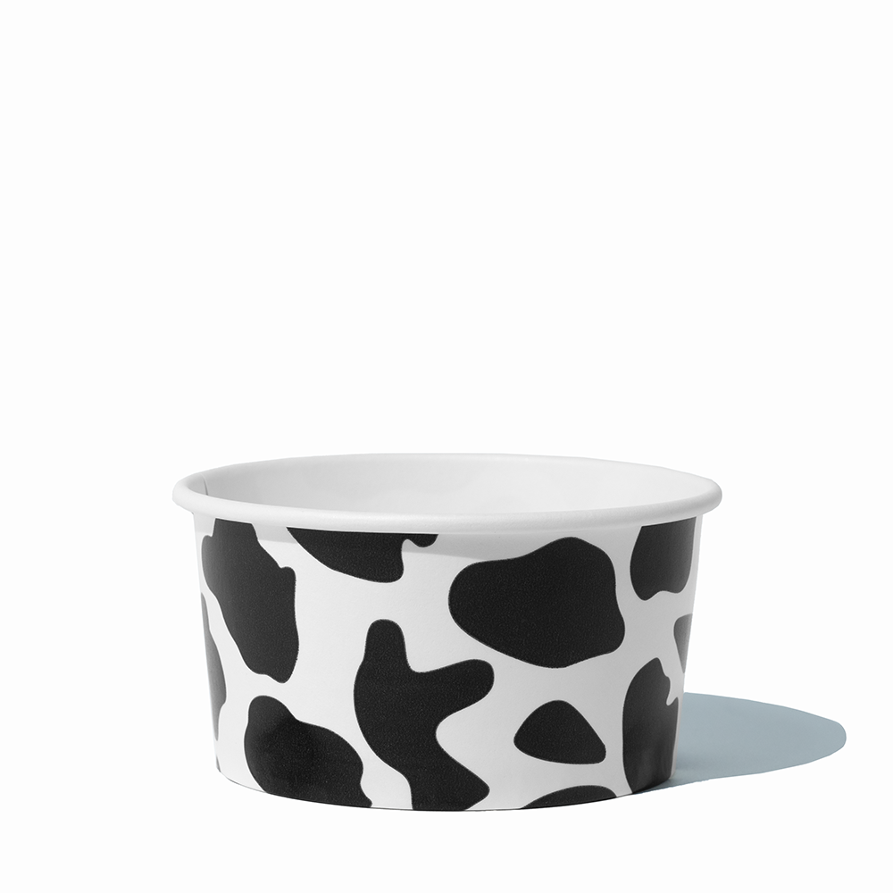 6 oz Cow Print paper ice cream bowls for frozen yogurt and sundaes