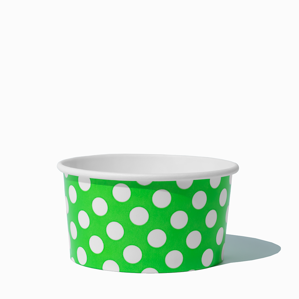 6 oz Green Polka Dot paper ice cream bowls for frozen yogurt and sundaes