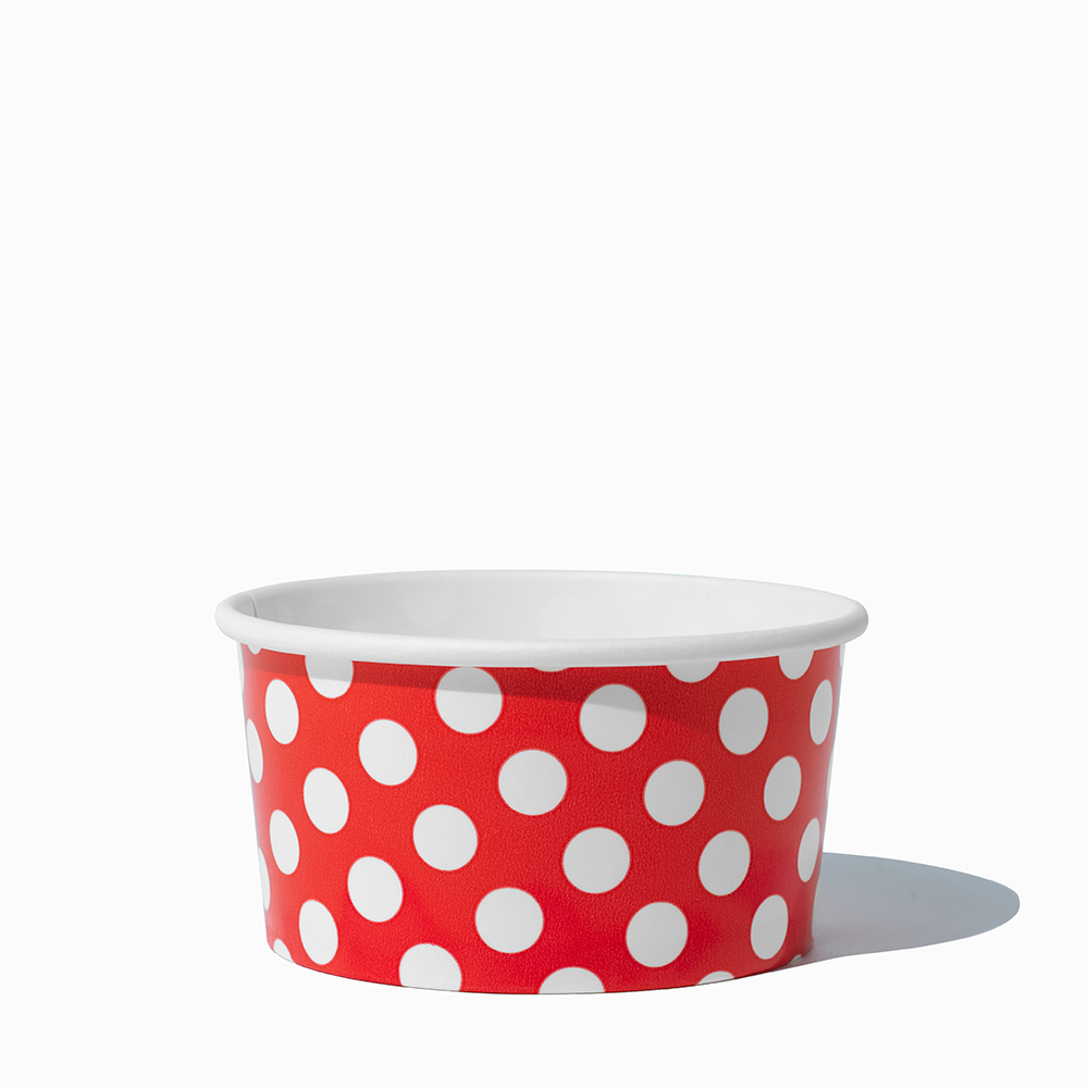 6 oz Red Polka Dot paper ice cream bowls for frozen yogurt and sundaes