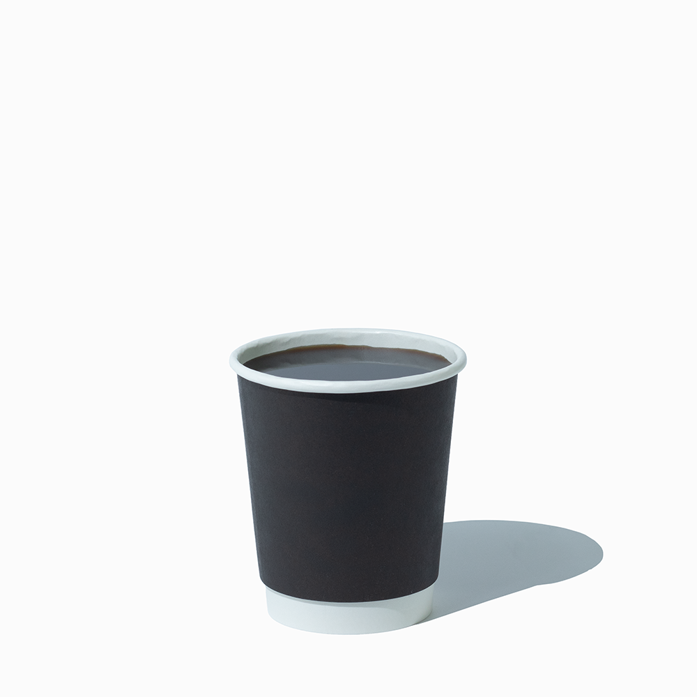 UNIQ 8 oz double-wall black hot paper coffee cup with insulated leak-proof lining for wholesale foodservice and cafes.