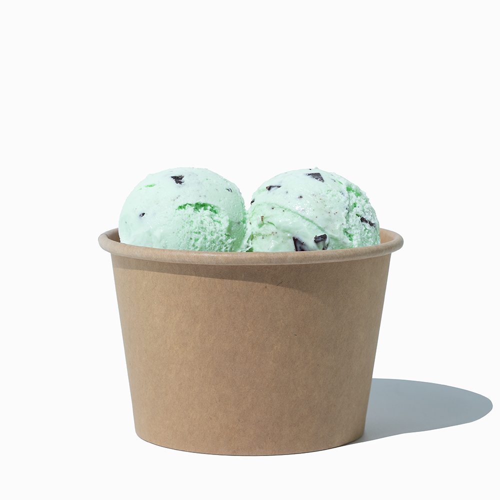 8 oz Kraft bulk ice cream container filled with two scoops of cold treats