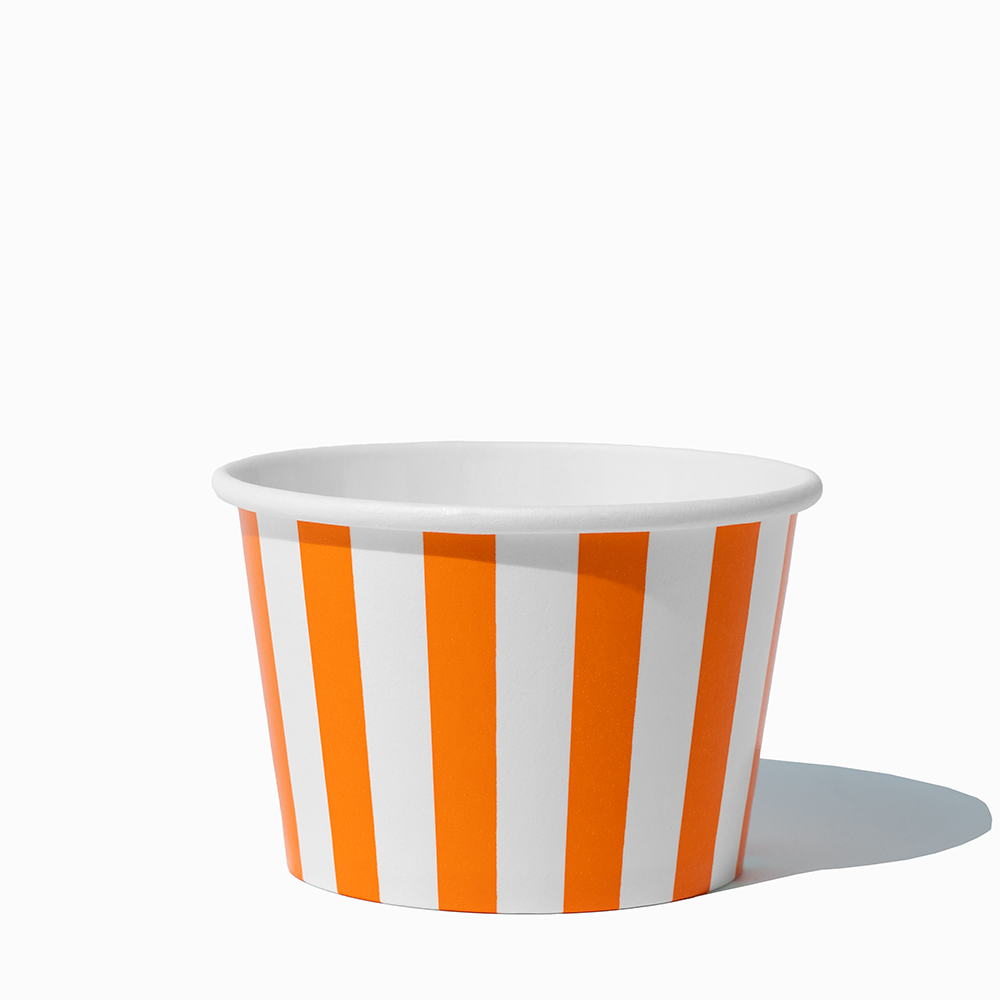 8 oz Orange Striped bulk paper ice cream containers for shops and cafes
