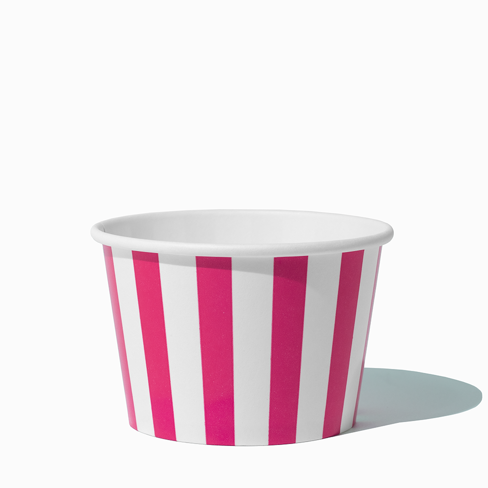 8 oz Pink Striped bulk paper ice cream containers for shops and cafes