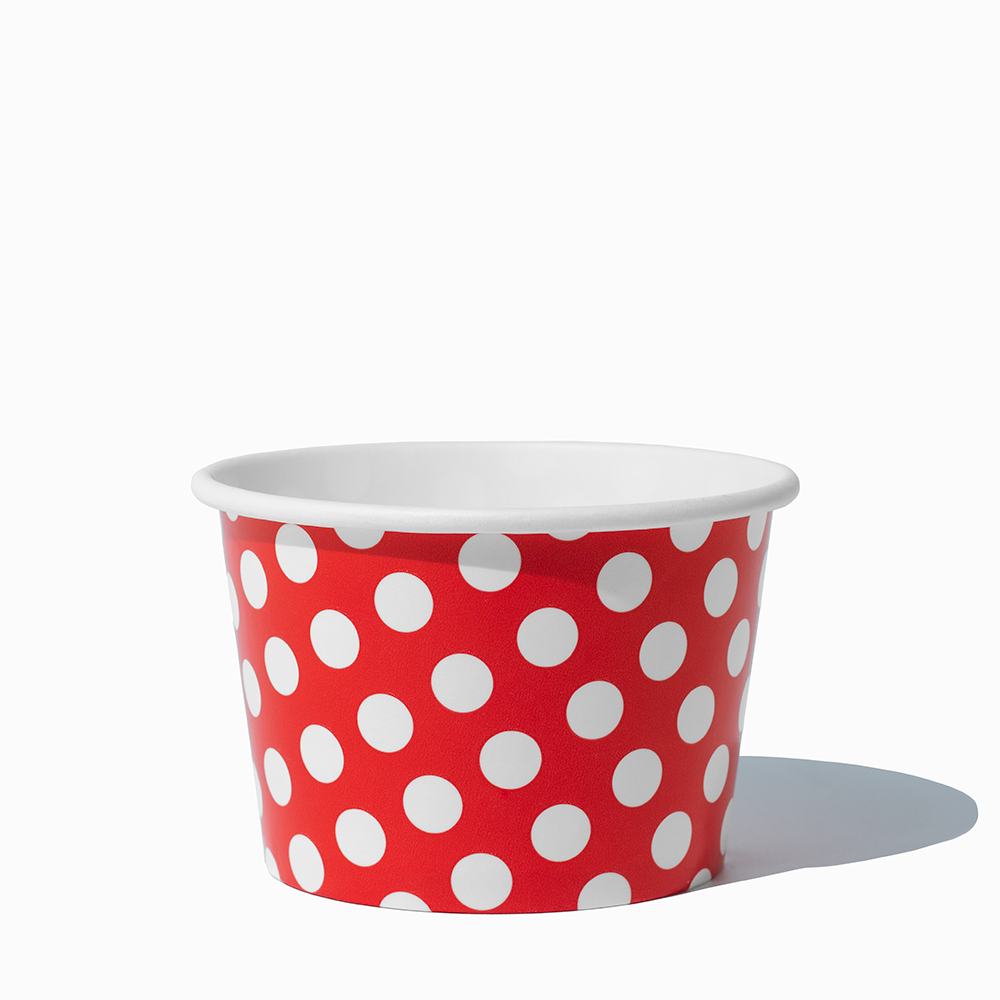 8 oz Red Polka Dot bulk paper ice cream containers for shops and cafes