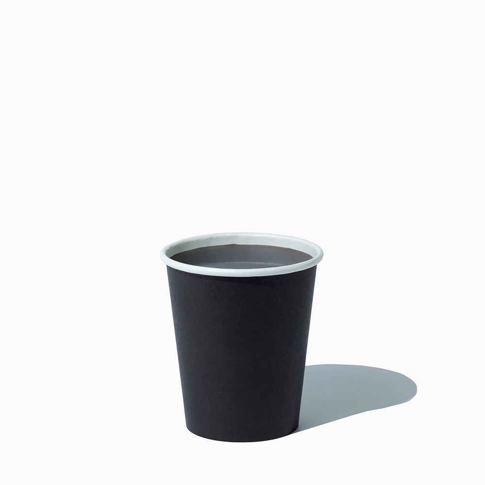 UNIQ 8 oz single-wall black hot paper coffee cup with premium leak-proof lining for wholesale foodservice and cafes.