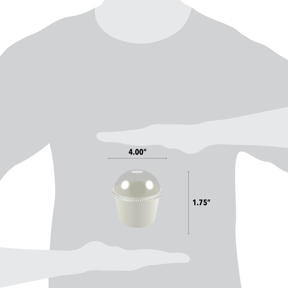 12 oz dome lid size chart, 4 inch diameter by 1.75 inch height