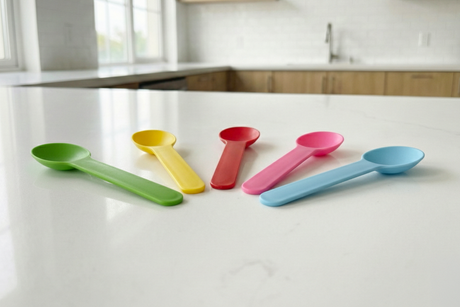 Assortment of commercial Heavy-duty plastic dessert spoons.