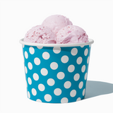12 oz Blue Polka Dot paper food bowl shown with a large serving of frozen dessert