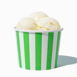 12 oz Green Striped paper food bowl shown with a large serving of frozen dessert