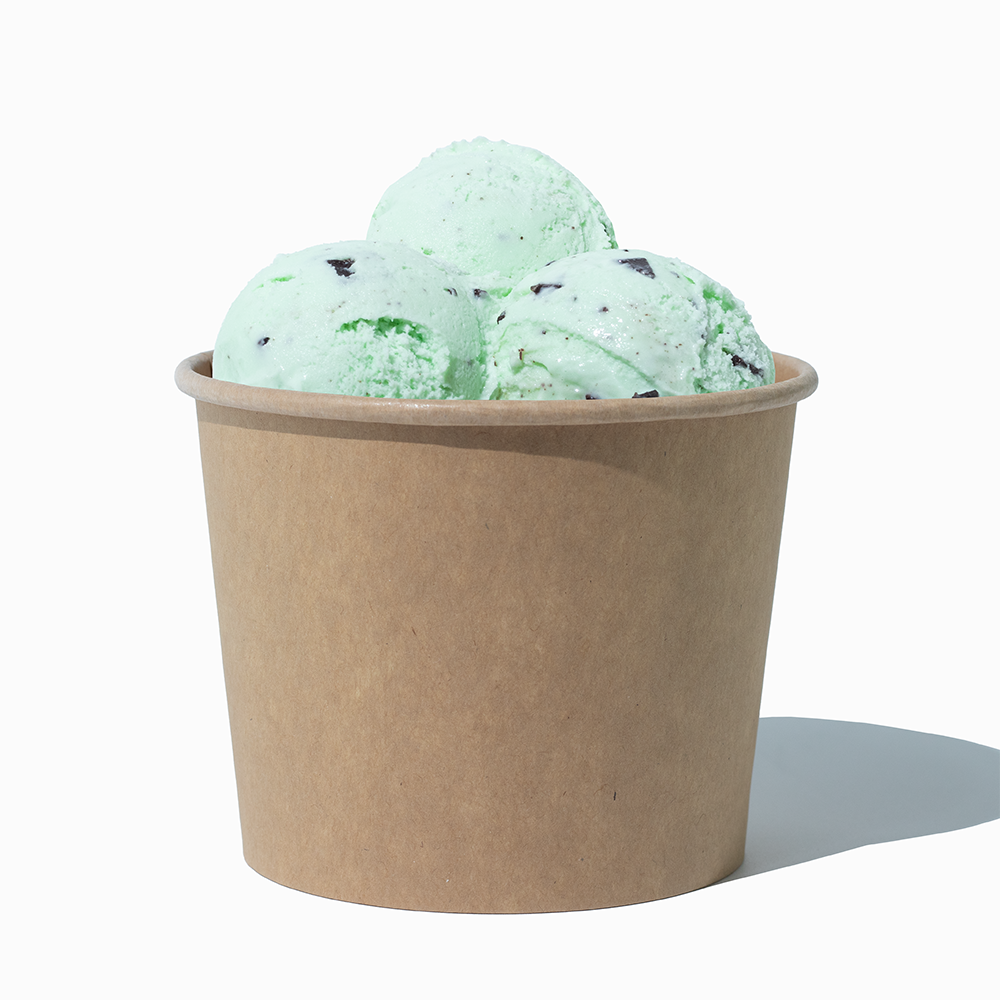 12 oz Kraft paper food bowl shown with a large serving of frozen dessert