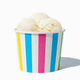 12 oz Rainbow Striped paper food bowl shown with a large serving of frozen dessert