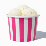 16 oz Pink Striped paper pint container filled with a family-sized ice cream portion