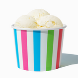 16 oz Rainbow Striped paper pint container filled with a family-sized ice cream portion