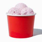 16 oz Red paper pint container filled with a family-sized ice cream portion