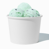 16 oz White paper pint container filled with a family-sized ice cream portion
