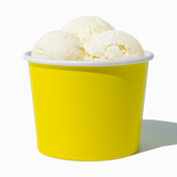 16 oz Yellow paper pint container filled with a family-sized ice cream portion