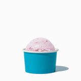 3 oz Blue paper cup filled with a mini ice cream scoop for portioned food tasting