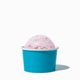4 oz Blue ice cream cup shown with a fresh scoop of dessert for party catering