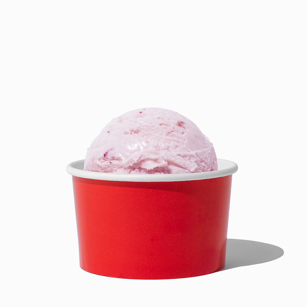5 oz Red paper food container filled with a scoop of ice cream