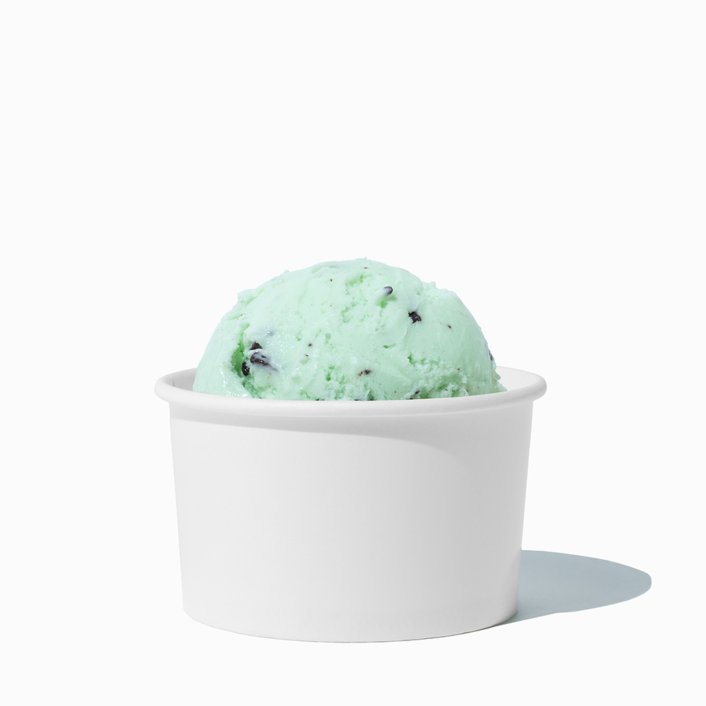 5 oz White paper food container filled with a scoop of ice cream