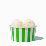 6 oz Green Striped paper ice cream bowl filled with a scoop of ice cream