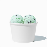 8 oz White bulk ice cream container filled with two scoops of cold treats