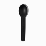 Black heavy-duty commercial plastic ice cream spoon - Single close-up for modern dessert shops.