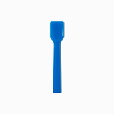 Blue flat-edge plastic gelato spoon - Single close-up for Italian ice service.