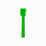 Green flat-edge plastic gelato spoon - Single close-up for authentic gelato shops.