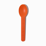 Orange heavy-duty plastic ice cream spoon - Single close-up for premium frozen treats.