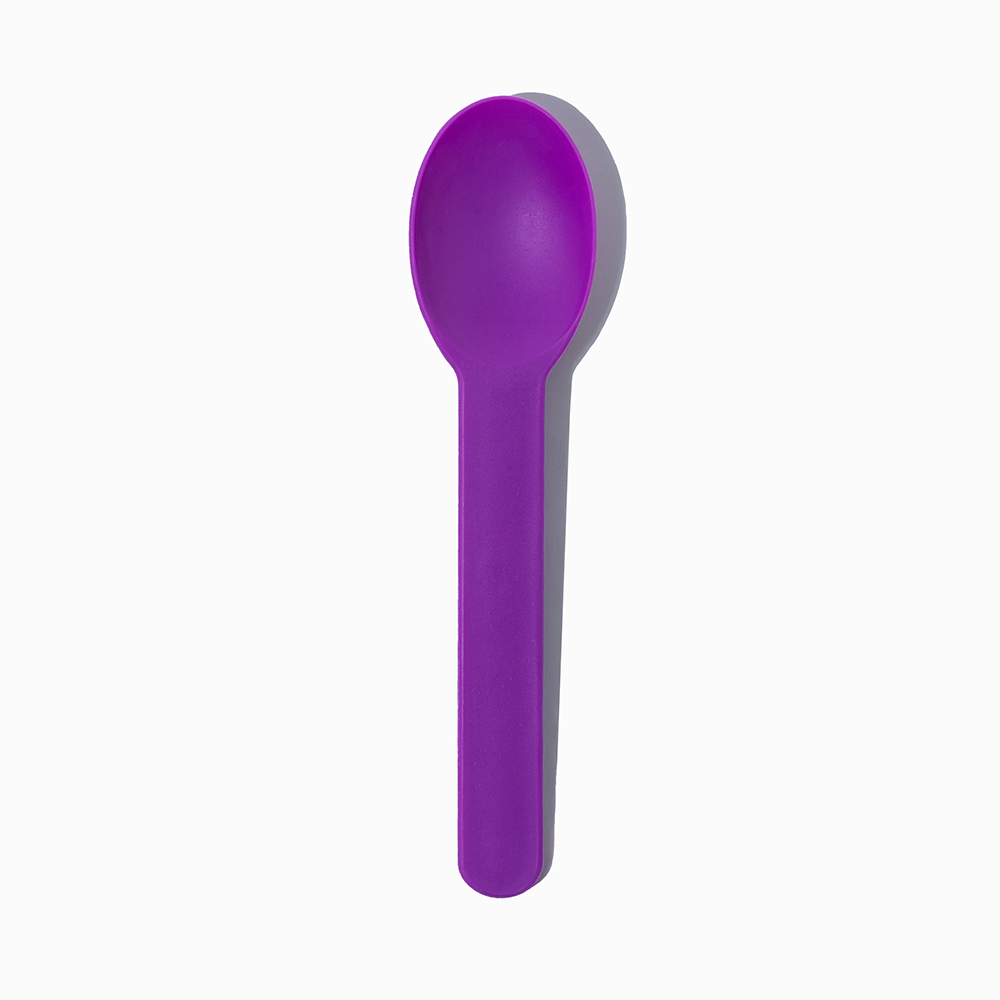 Purple heavy-duty plastic ice cream spoon - Single close-up for vibrant, high-volume shops.