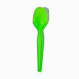 Green super dessert plastic spoon - Single close-up for commercial frozen yogurt shops.