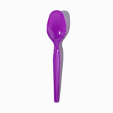 Purple super dessert plastic spoon - Single close-up for vibrant dessert presentation.
