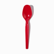 Red super dessert plastic spoon - Single close-up for thick hand-dipped ice cream.